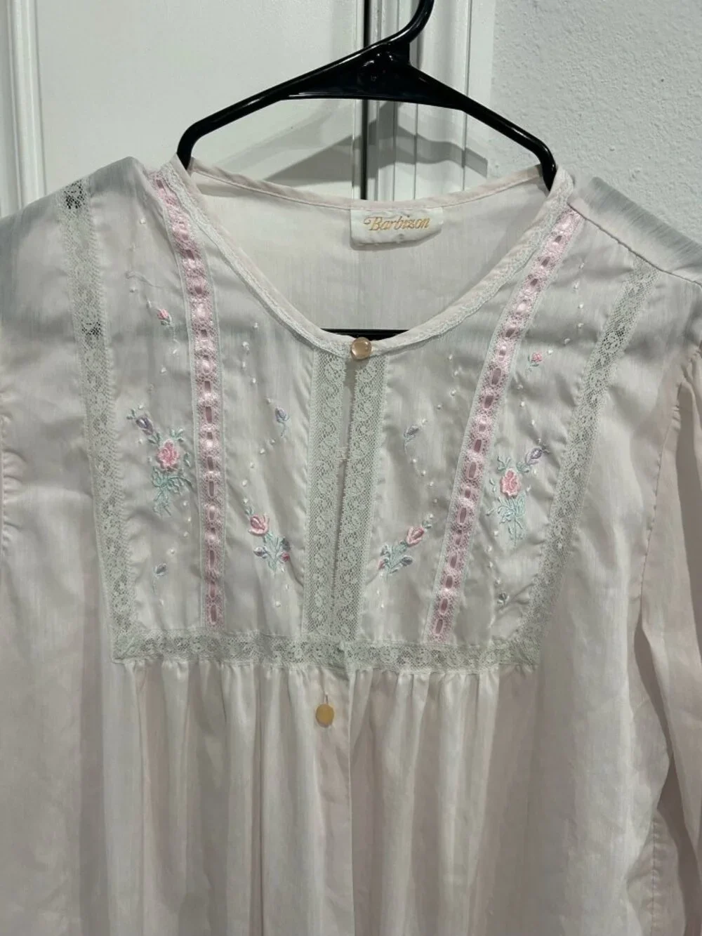 Barbizon Medium Vintage Pink Floral Nightgown Lace Cottagecore Coquette